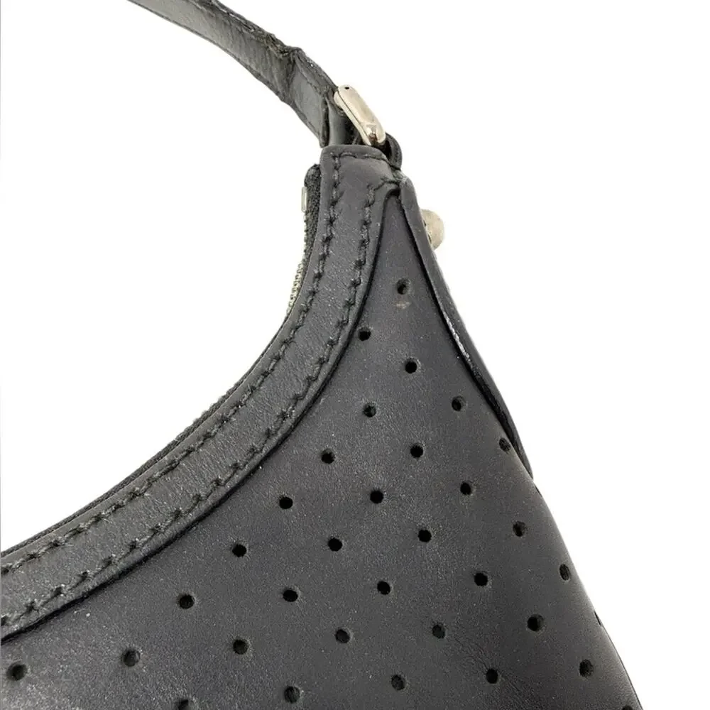 Gucci Reins Vintage Interlocking GG Perforated Leather Black Hobo Bag Purse